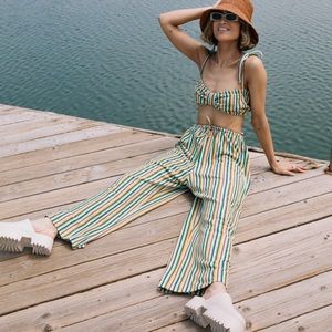 Boheme Goods Green Stripe Terry Trouser in Sz 1 aka S/M